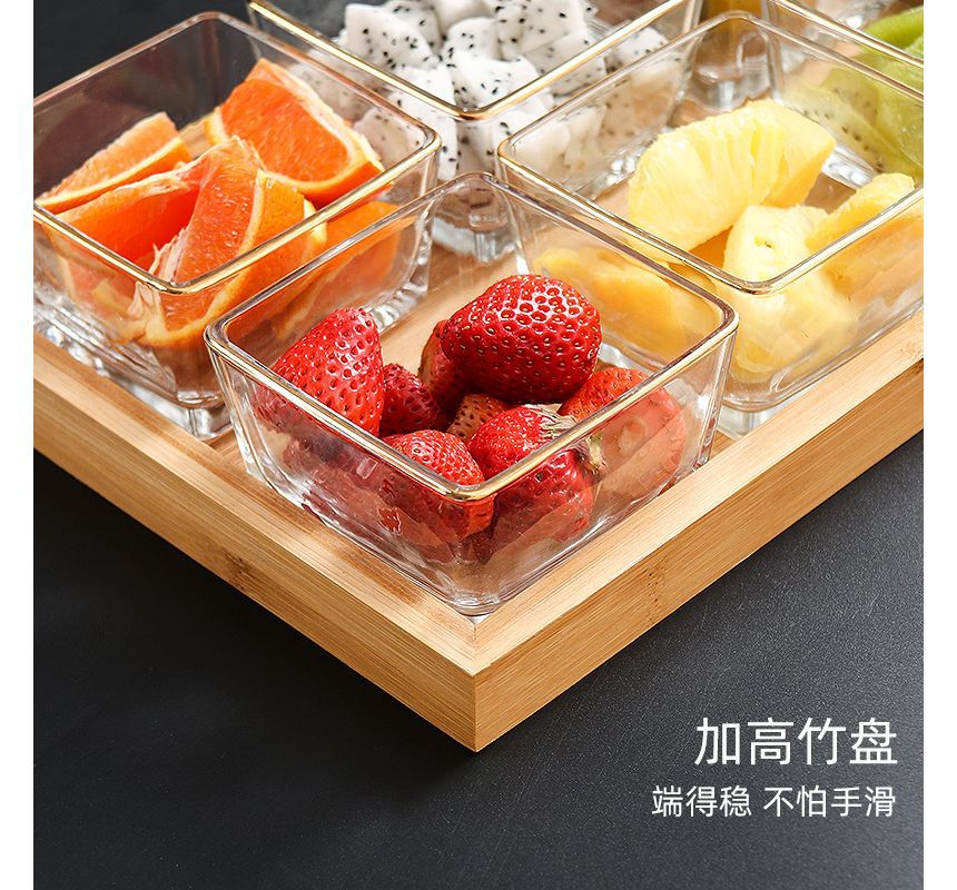 Choyce - Glazen snackschaal / houten schaal / set (verschillende designs)
