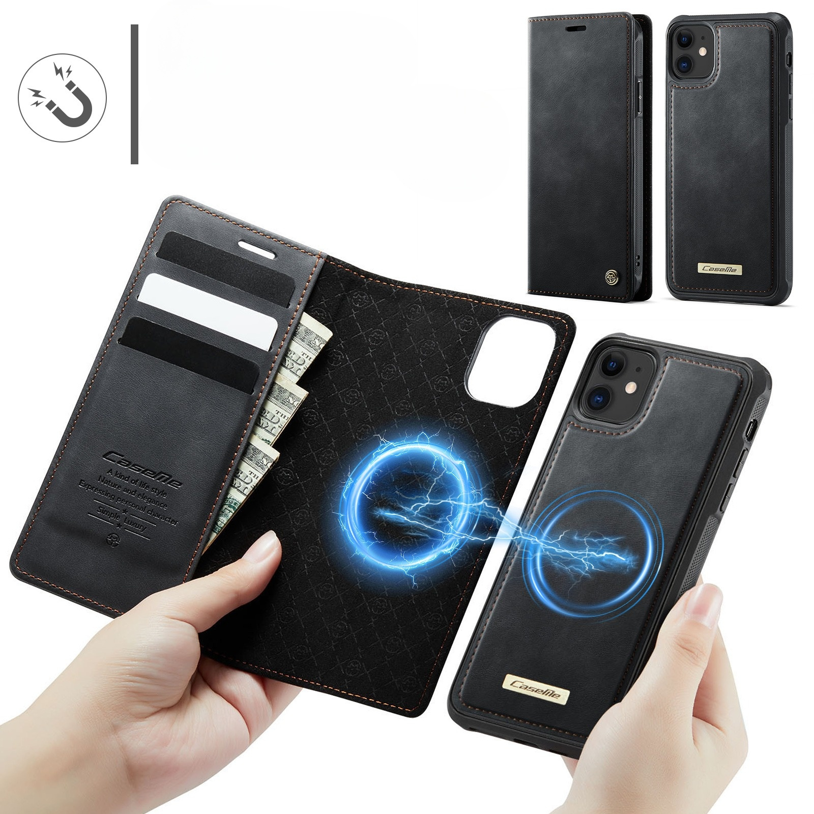 iPhone 11 2in1 MagSafe Leder Tasche   Magnet Hardcase Karten Etui (RFID Schutz) - Schwarz