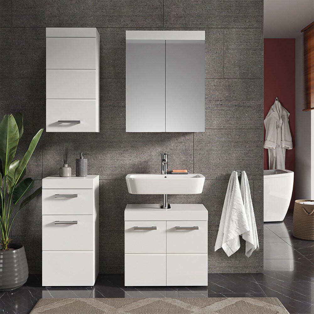 Vicco Badmöbelset Luna Weiß Skandi Badezimmerschrank Badschrank Waschtischunterschrank Spiegelschrank Midischrank Hängeschrank Schranktür Schrankfach Schrankschublade Ablage Aufbewahrung