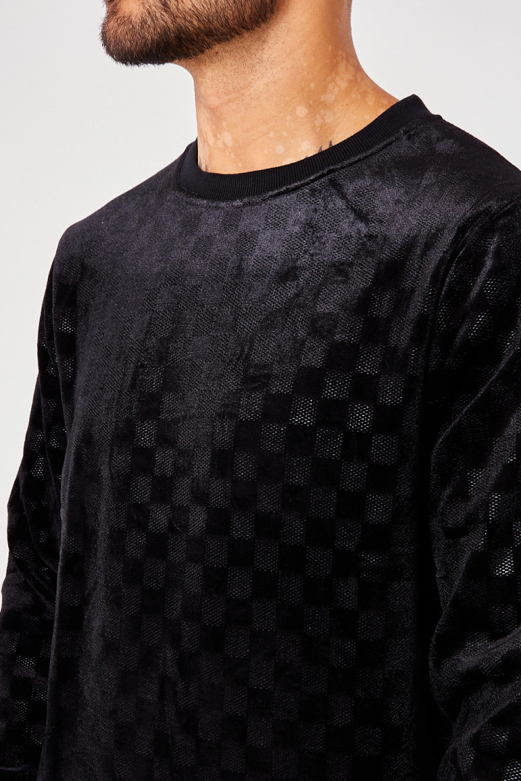 Sweat noir damier en velours