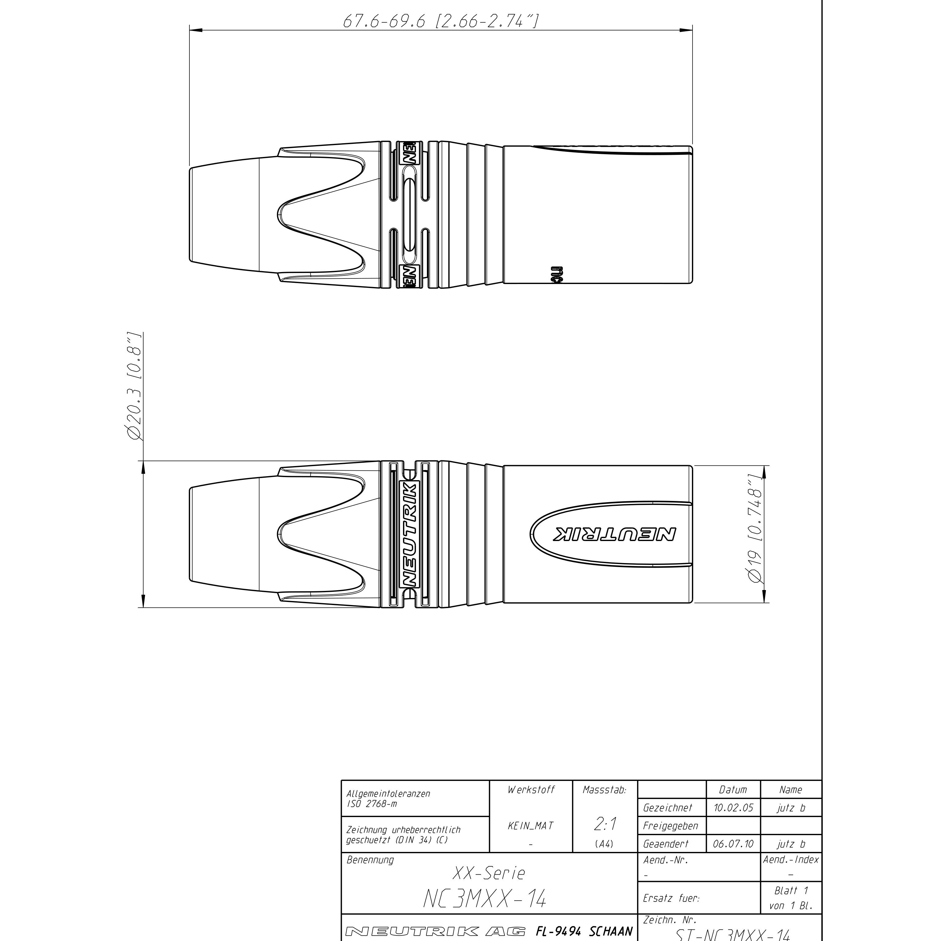 Neutrik NC3MXX-14-B XLR kabeldeel 3-p male zwart voor kabel 8-10mm O.D.