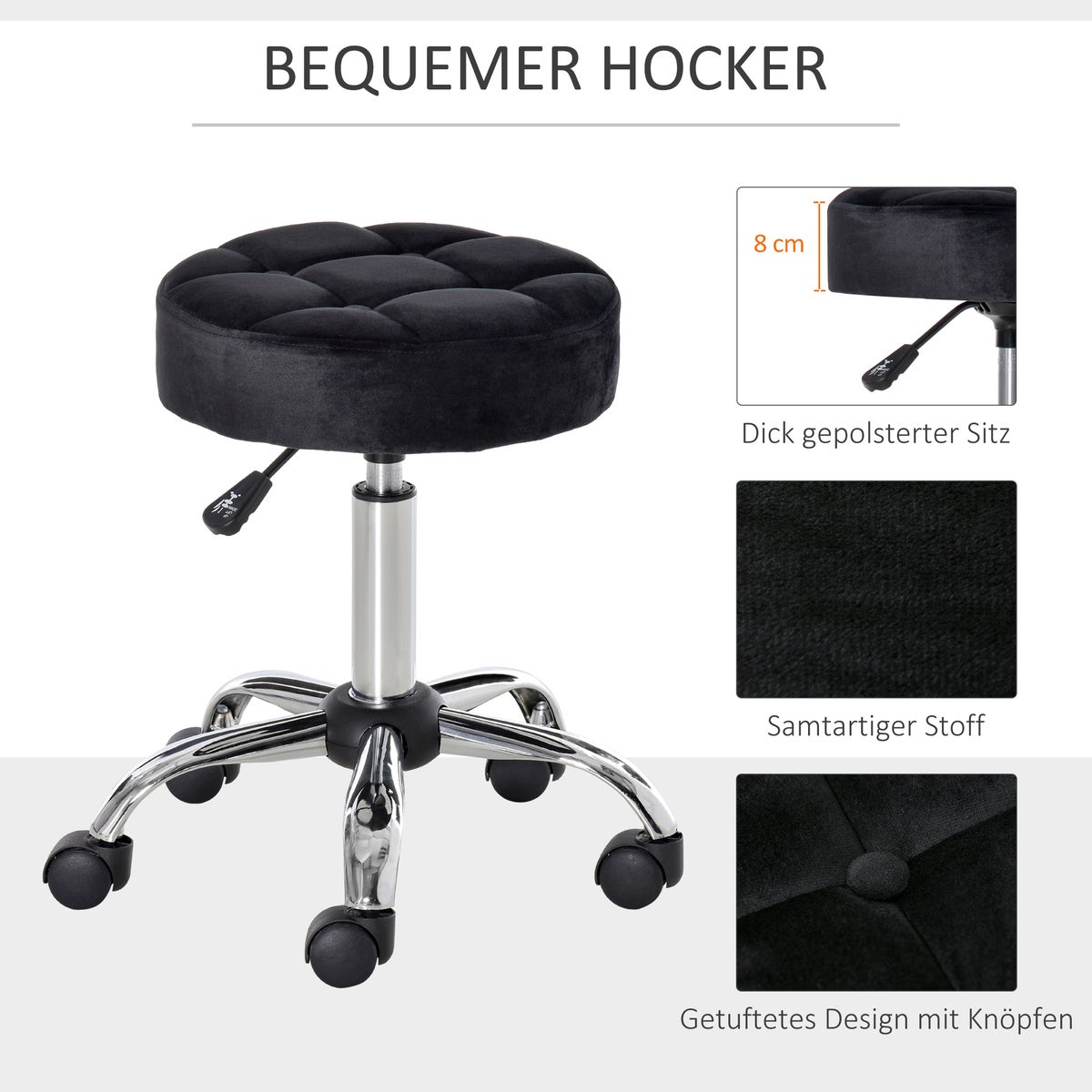 HOMCOM salonstoel, Ø42 x 49-61H cm, polyester, zwart
