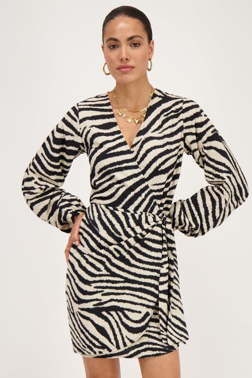 Zwart-beige zebra wikkeljurk