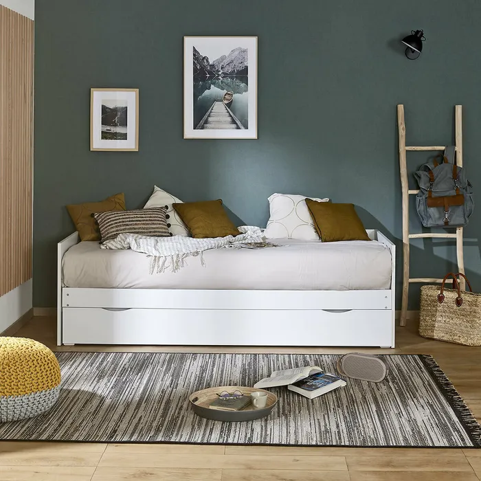 Pack Lit Gigogne Avec Tiroir Et Matelas Molly Blanc 80x200 Cm Lit avec rangement