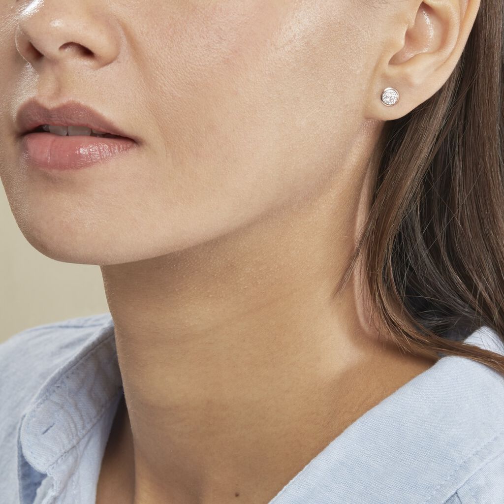 Boucles D'oreilles Puces Edmee Cercle 0 Or Rose Strass