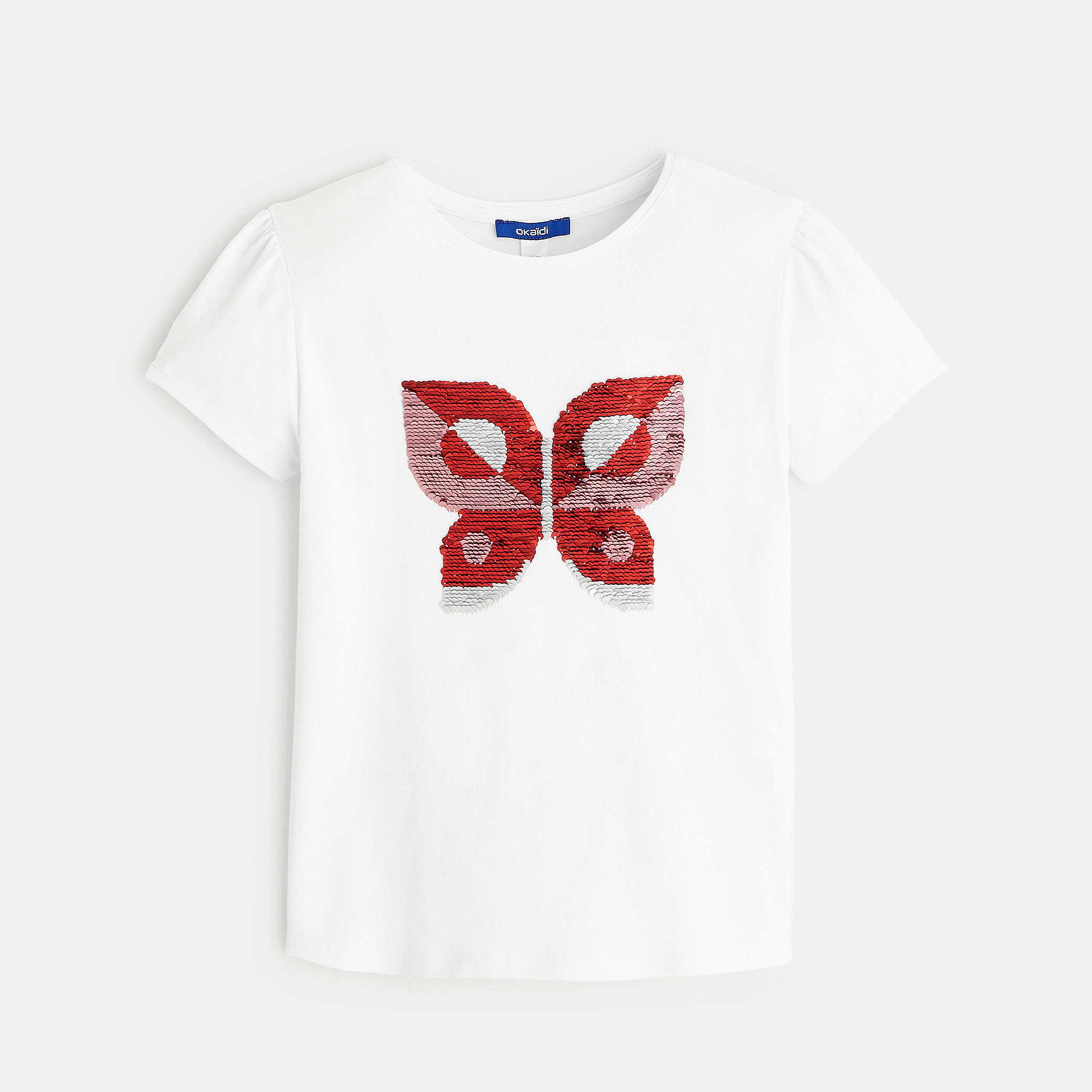T-shirt à sequins magiques motif papillon bleu fille