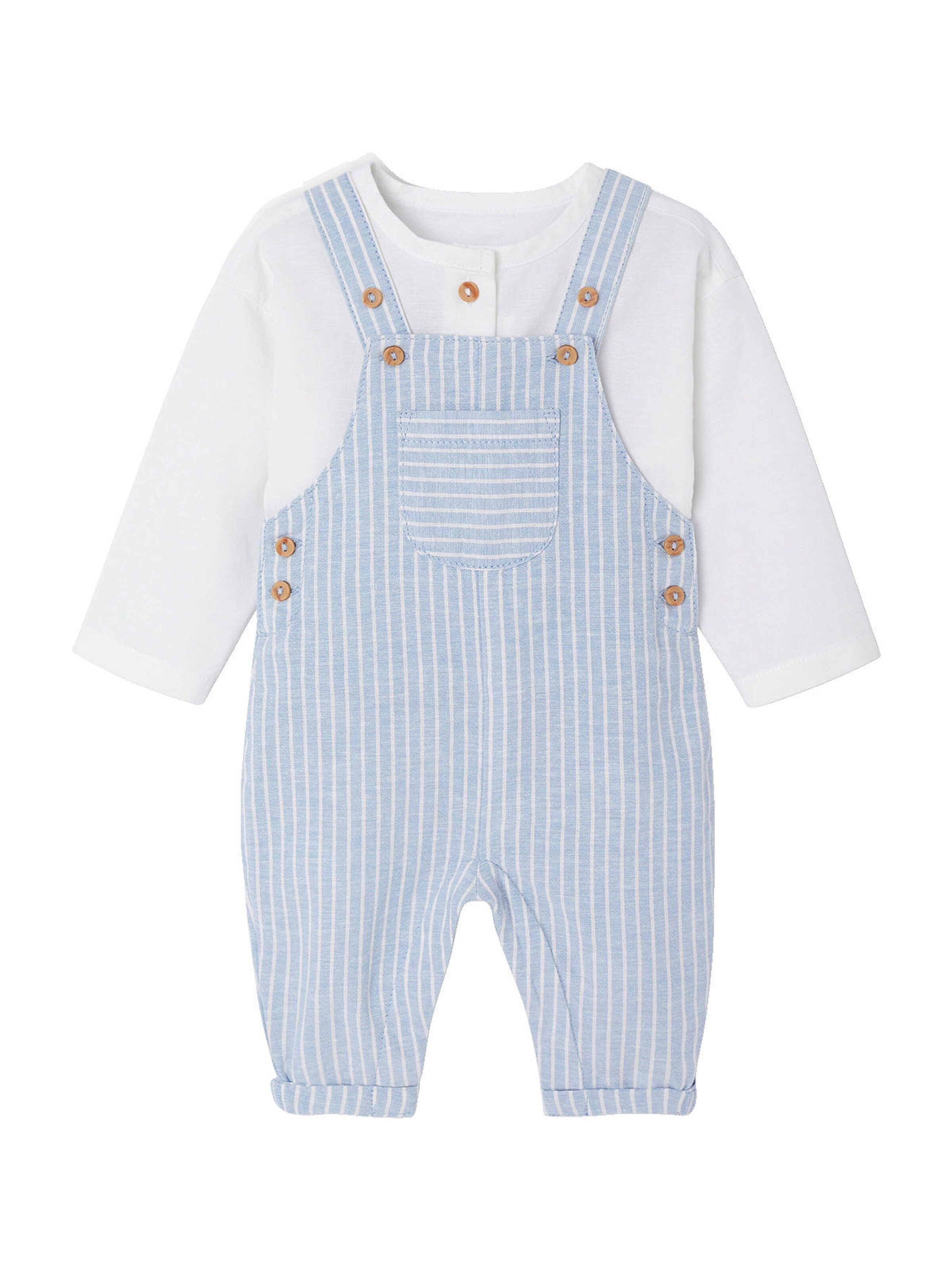 Vertbaudet Festliches Baby-Set: Latzhose & Hemd aus Leinenmix blau
