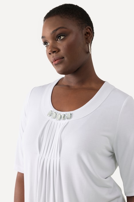 T-Shirt, Zierfalten, A-Linie, Rundhals, Halbarm