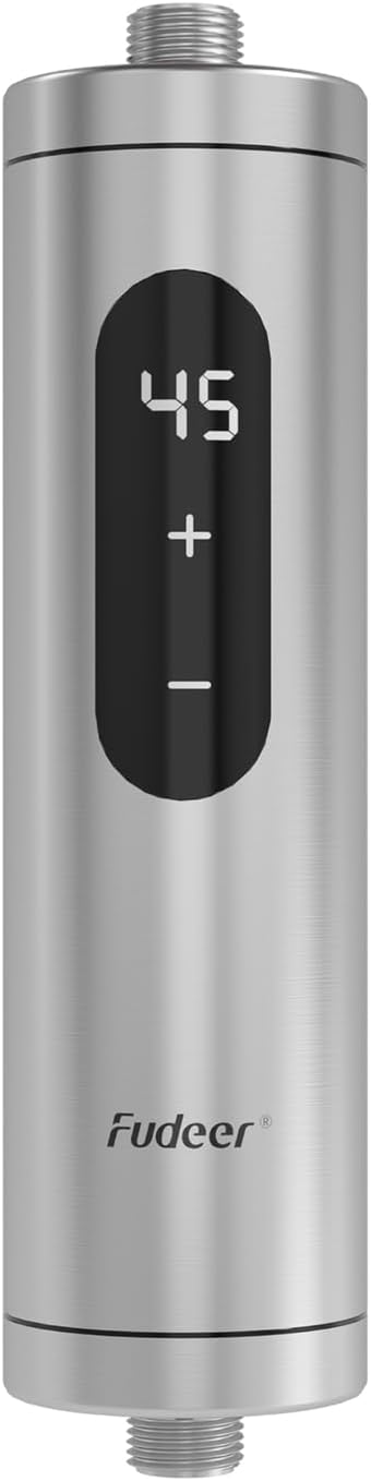 220V 5.5kW Elektrischer Durchlauferhitzer aus Edelstahl, Mini-Tankless-Wassererhitzer mit digitaler Anzeige für Küche/Bad, Unter-/Überbau, Temp. 30–45℃, energie-/platzsparend (silber)