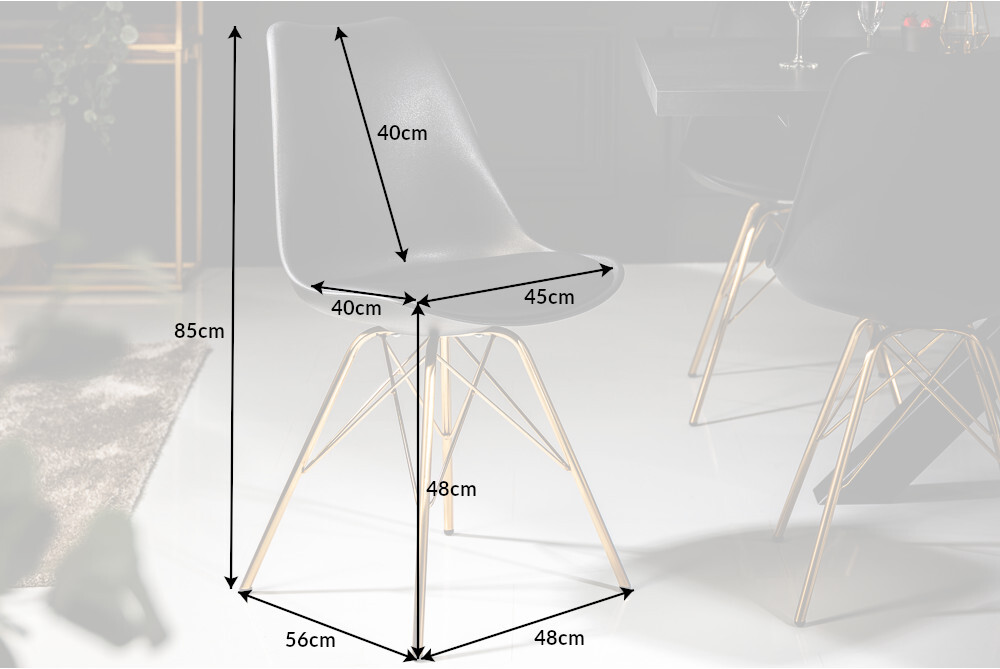 Design Stuhl SCANDINAVIA MEISTERSTÜCK schwarz goldene Beine