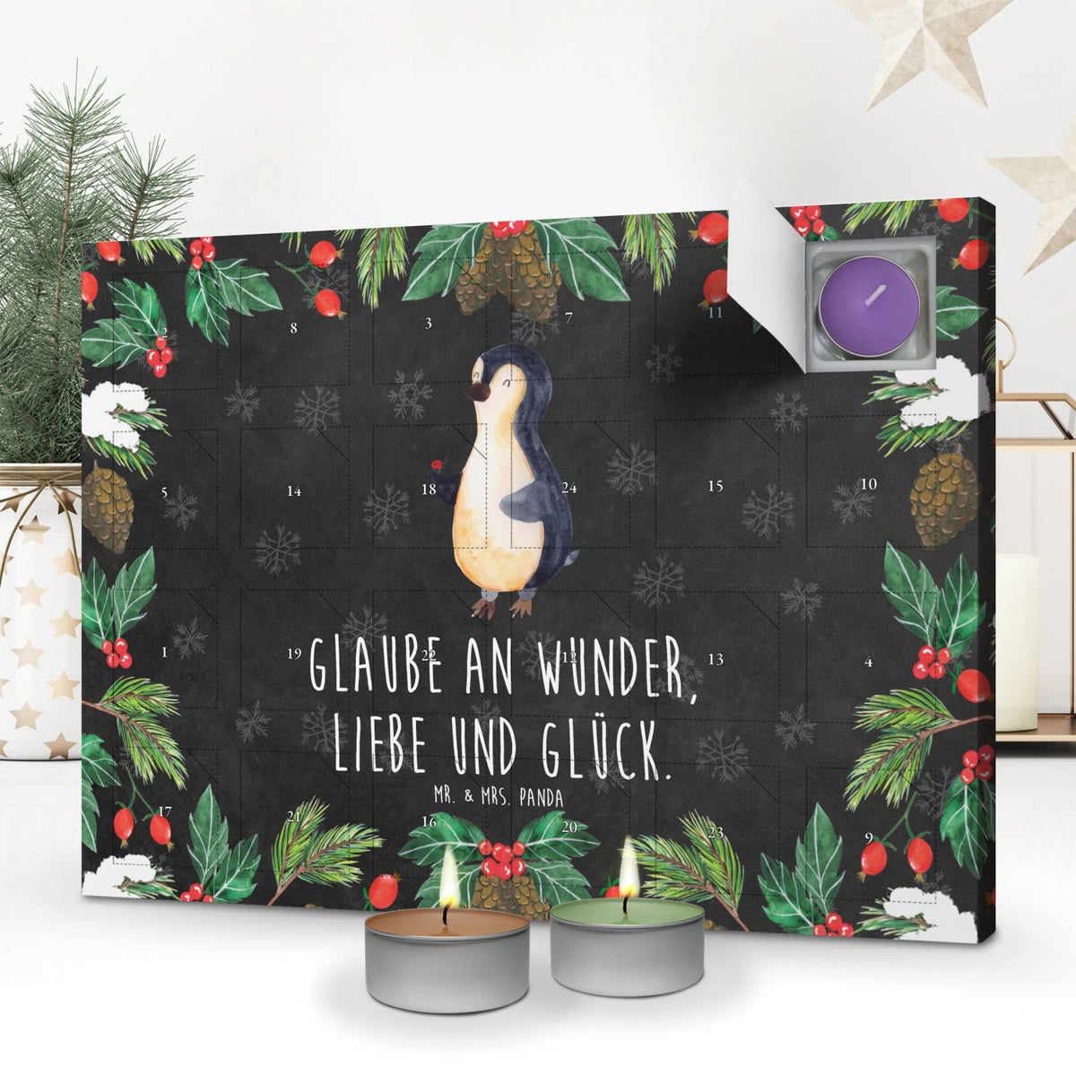 Mr. & Mrs. Panda Geurkaars Adventskalender Pinguïn Lieveheersbeestje - Zwart
