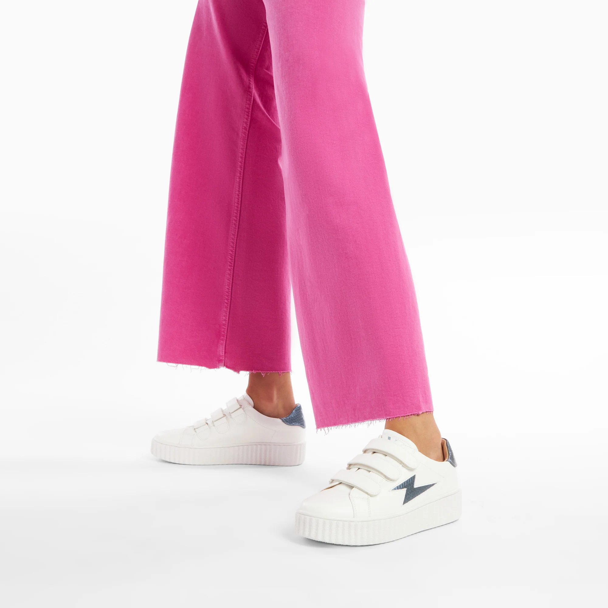 Sneakers-Baskets éclair Eva blanc et bleu pétrole serpent à scratchs