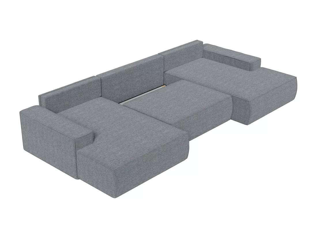 Grand canapé d'angle panoramique convertible en tissu texturé gris AMELIA