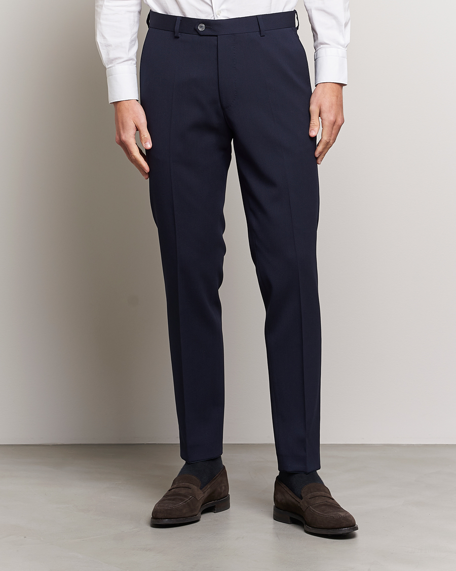 Oscar Jacobson Denz Structured Wool Trousers Blue