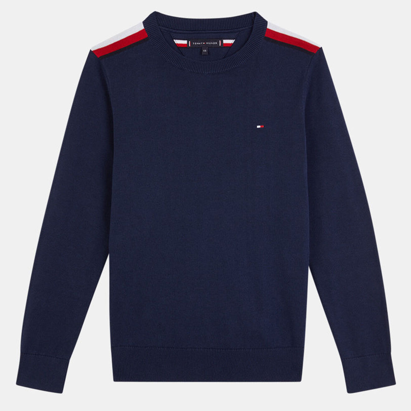 Tommy Hilfiger Pull en Maille de coton à bandes épaules bleu marine