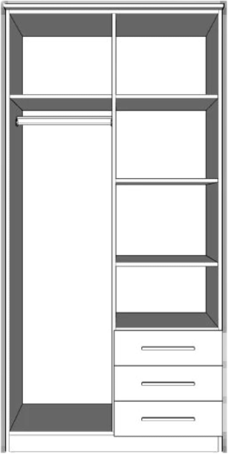 Fabryka Mebli Idźczak Kleiderschrank mit Spiegel, 2 Türen, 3 Schubladen - Drehtürenschrank - Schlafzimmerschrank - 61 x 100 x 207 cm - Wohnzimmerschrank - Garderobenschrank, Sonoma Schrank