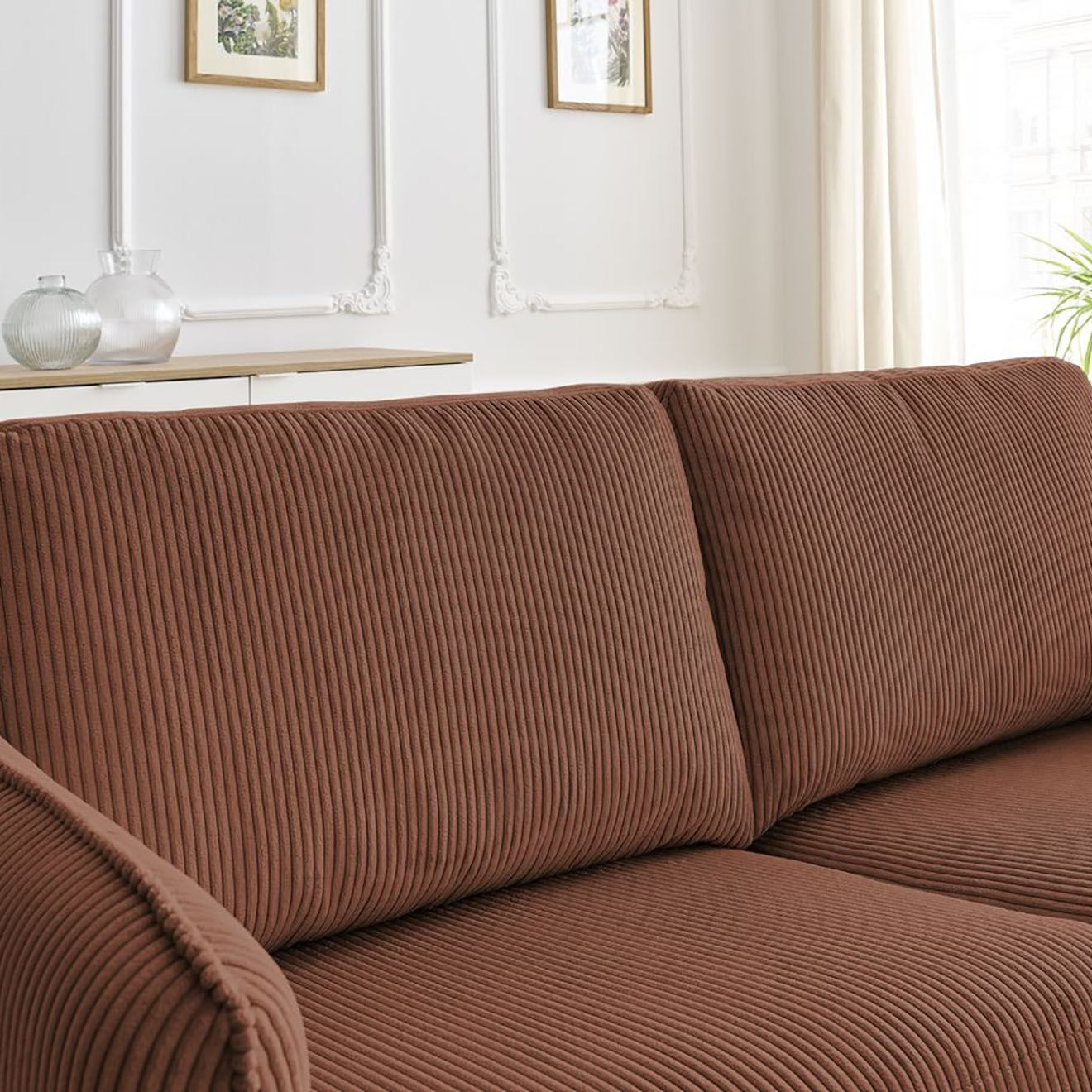 Bobochic Canapé droit convertible express en Velours côtelé 3 places Lenny orange - 178x102x89 cm