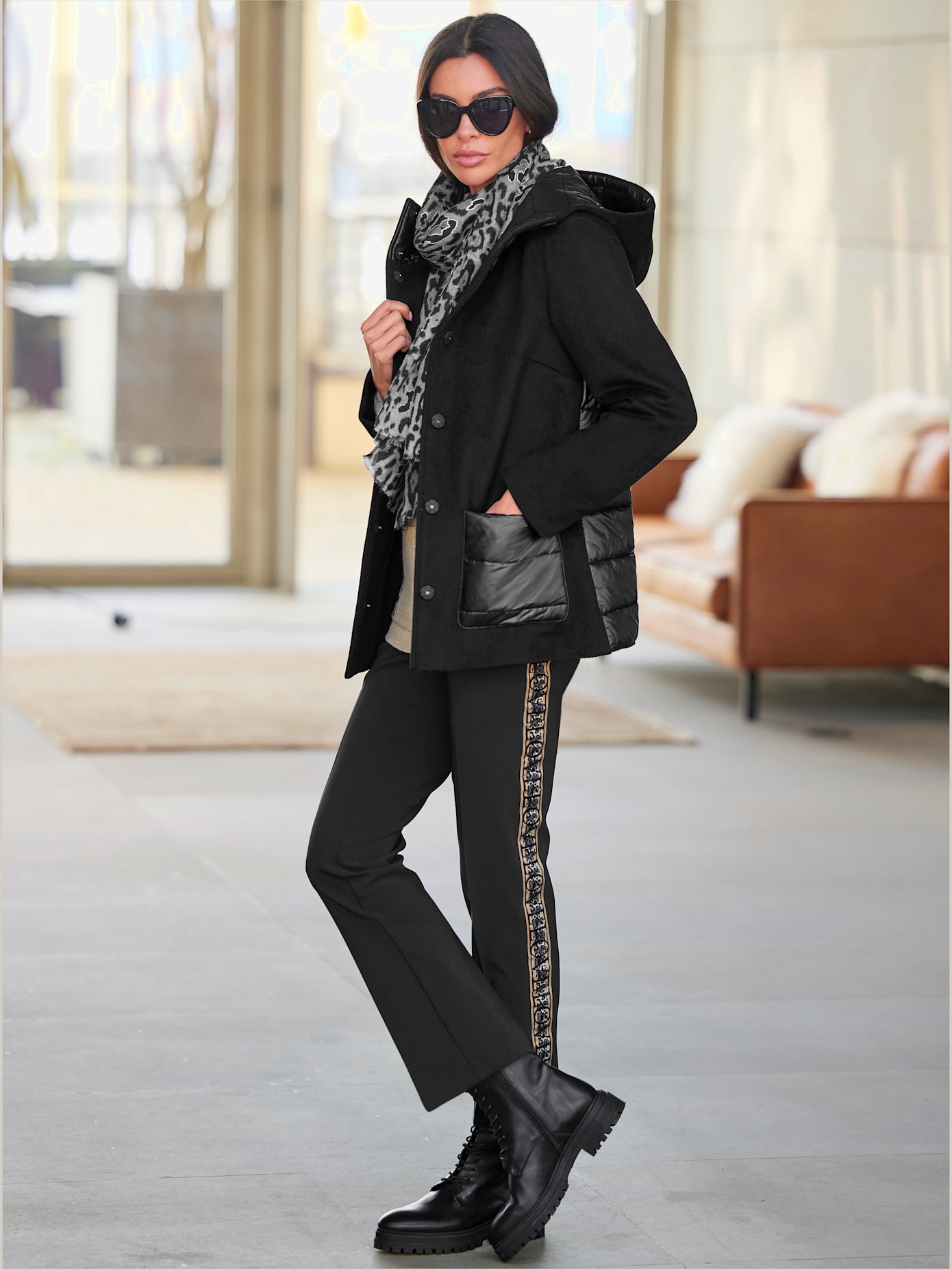 Veste d'extérieur mélange de matières tendance
