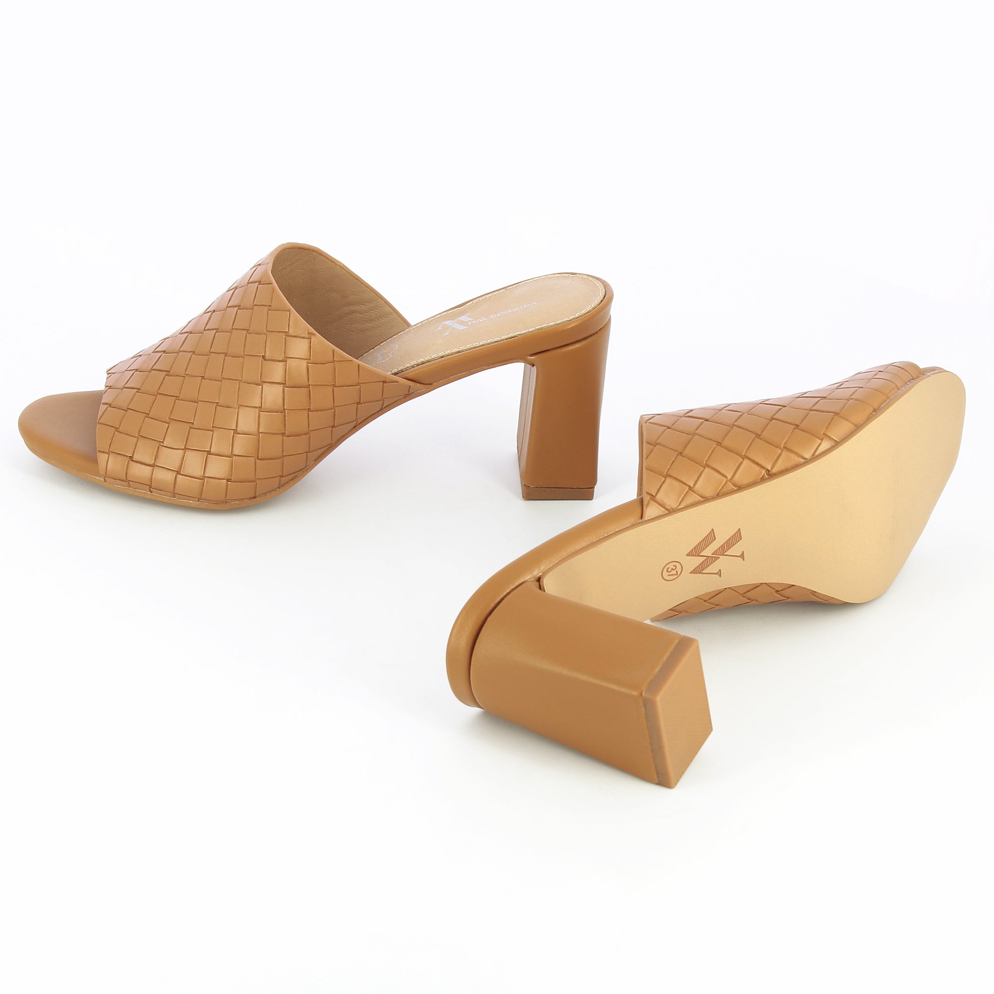 Sandales à talon, Compensées-Mules à talon Melaurie camel effet tressé