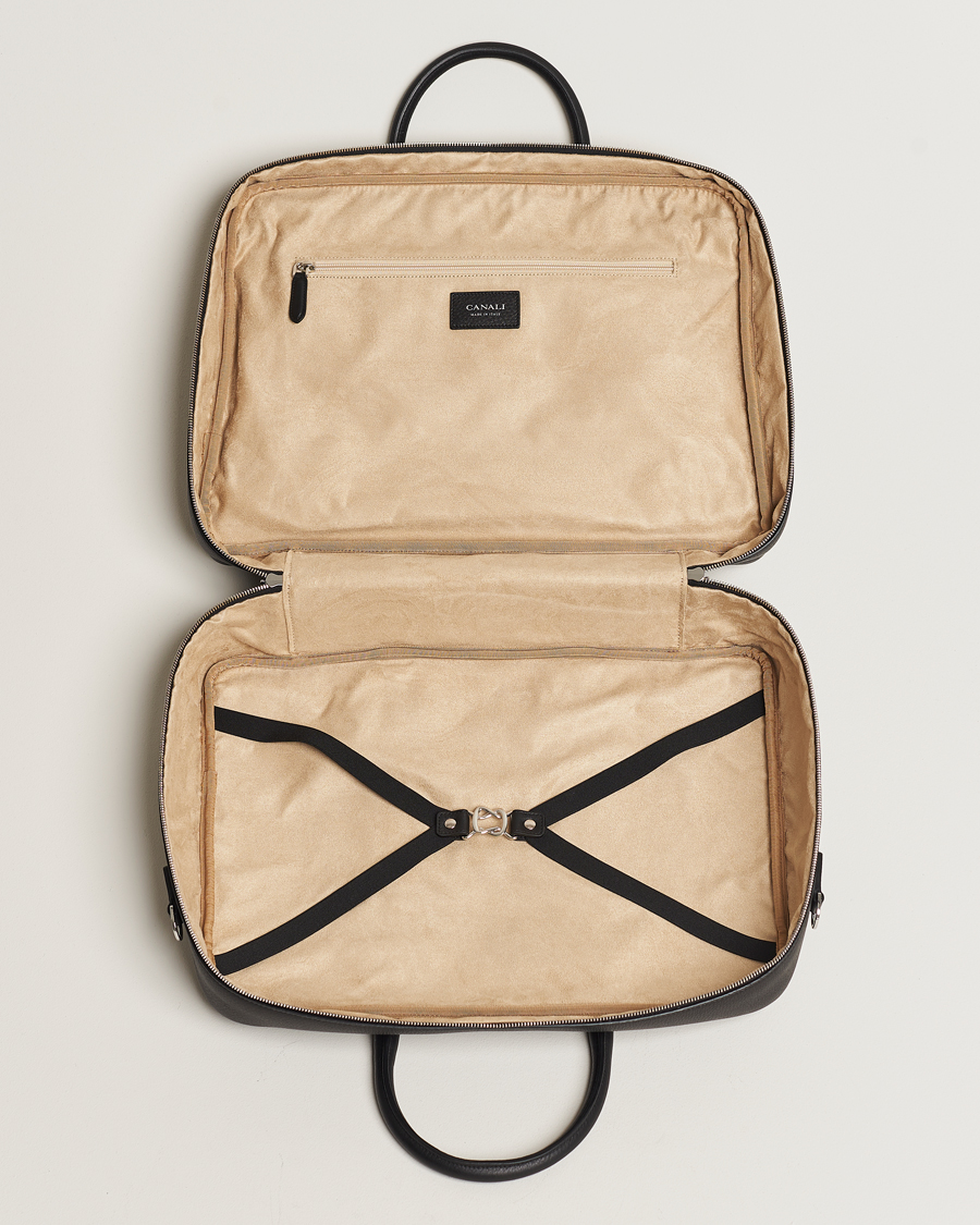 Canali Grain Leather Weekend Bag Black