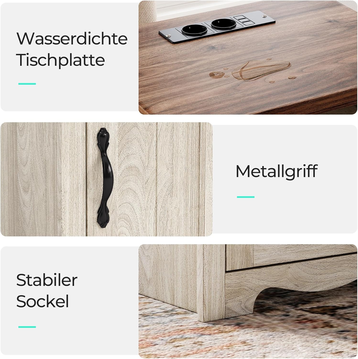 LINSY HOME Nachttisch 2er Set, 48cm Breit Holz Beistelltisch mit Steckdose, Nachtschrank für Schlafzimmer, Wohnzimmer, Couch mit USB Ports und Steckdosen, Nachttisch mit Stauraum, 48x40x60cm, Beige