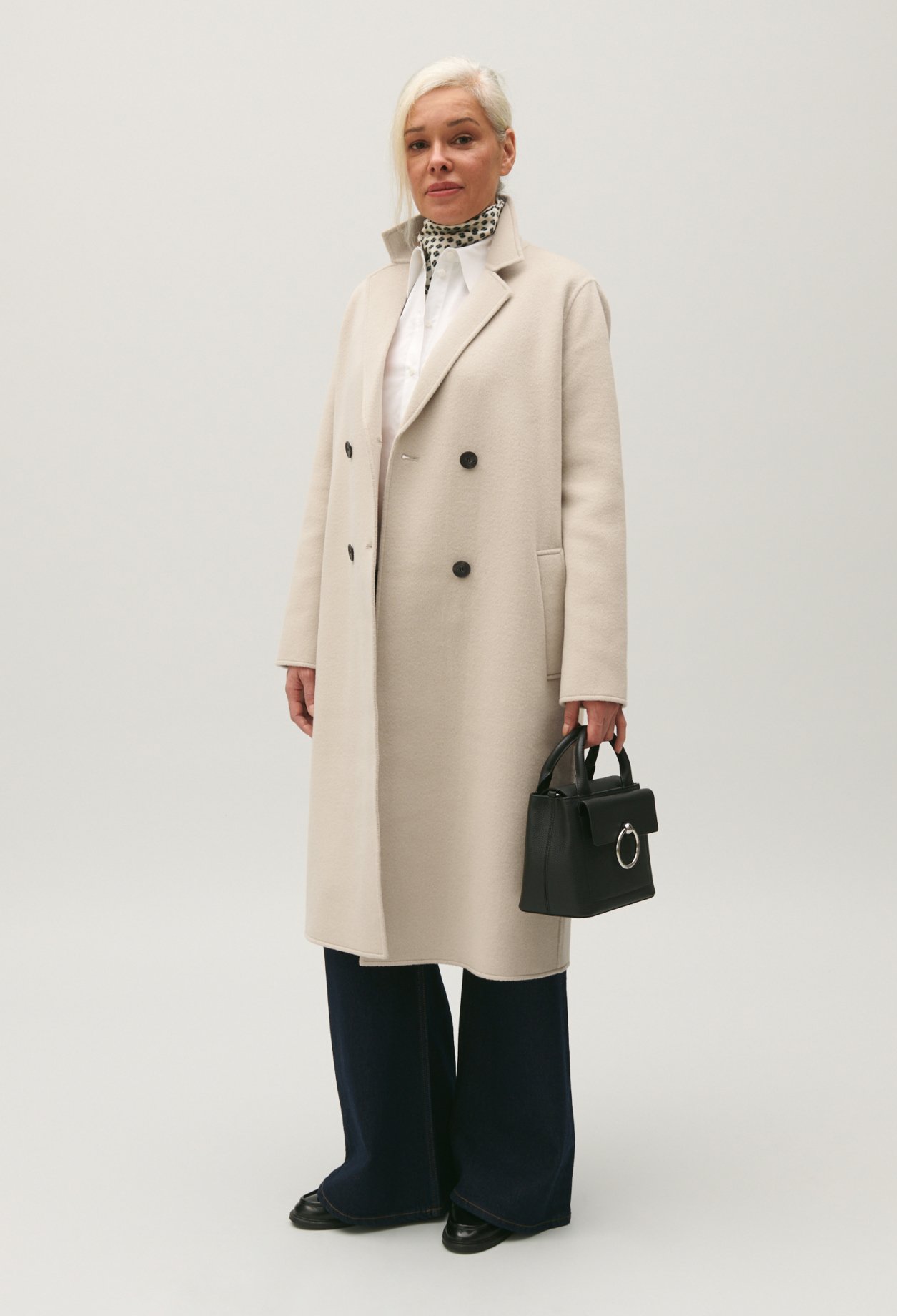 Manteau mi-long laine melangee beige