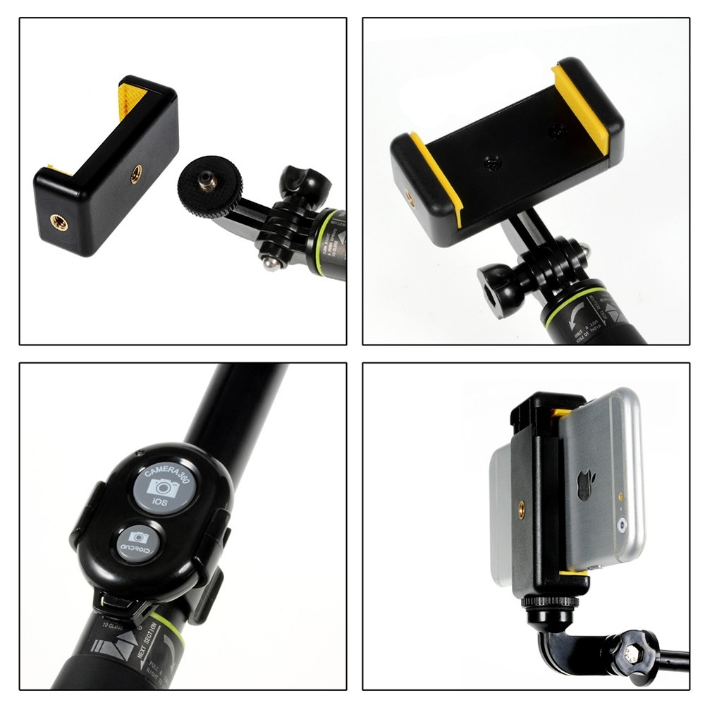 (80cm) Selfie Stick Monopod Stativ Halterung mit abnehmbarem 1/4“ Tripod Stativ   Bluetooth Fernauslöser für Smartphone / GoPro (mit Adapter) Schwarz