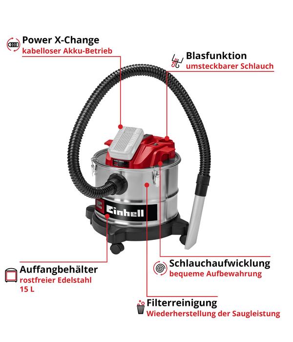 Einhell Akku-Aschesauger TE-AV 18/15 Li C-Solo