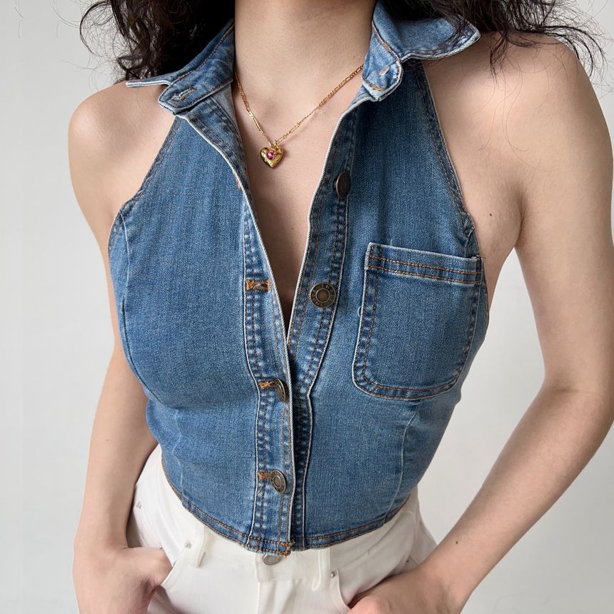 Sinora - Denim vest met knoopjes