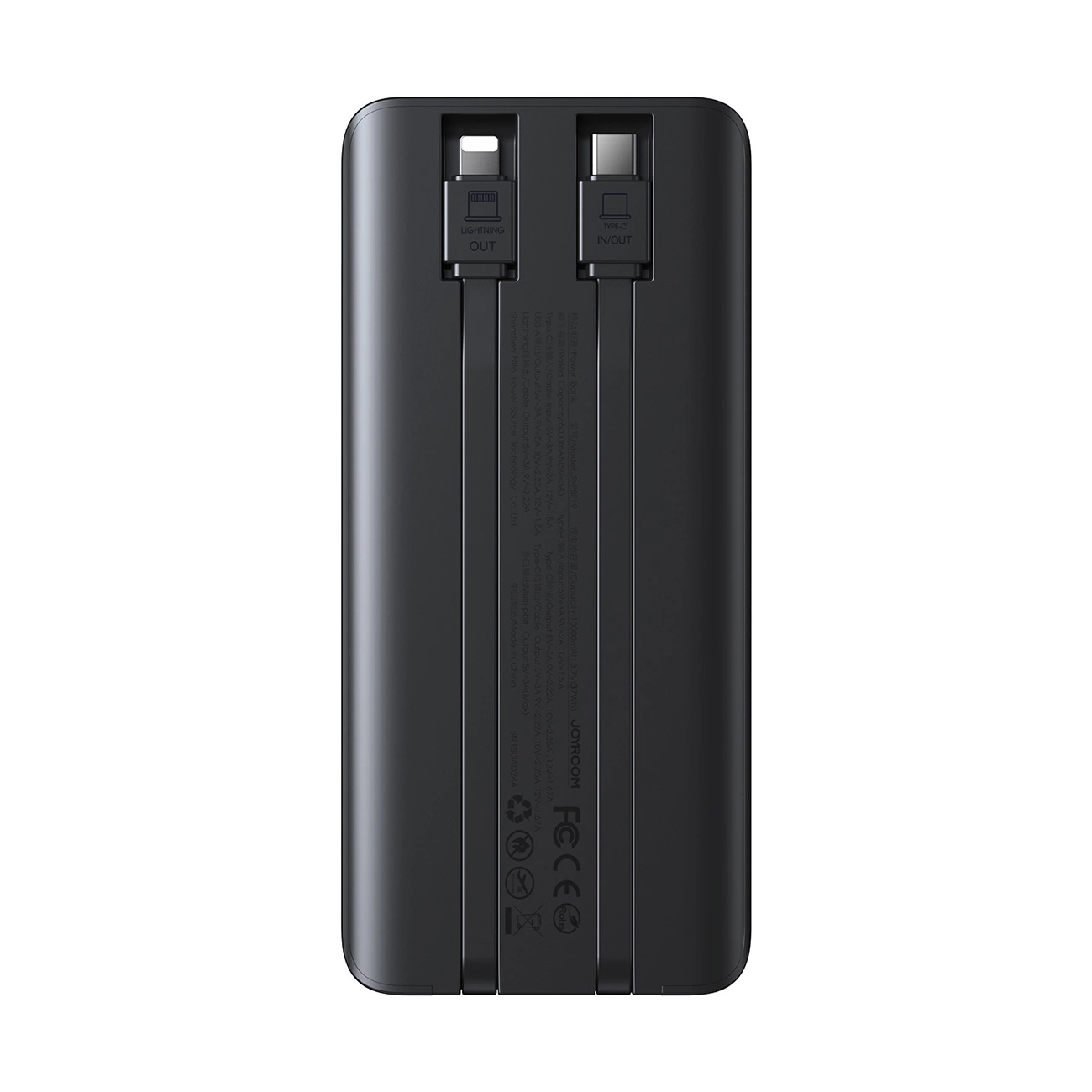 (22.5W) 10000mAh USB A / USB C Powerbank Power Delivery Ladegerät inkl. USB C / Lightning Ladekabel mit LED Anzeige (JR-PBF19) - Schwarz
