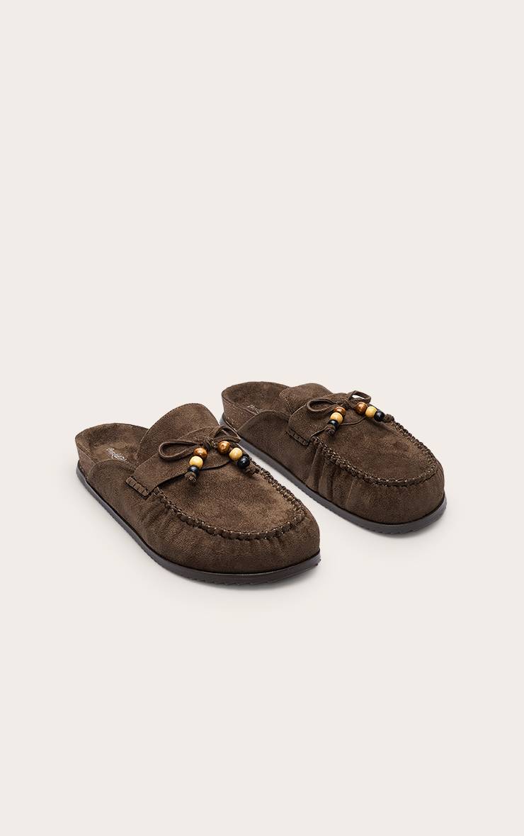 Olive Khaki Mule À Semelle Anatomique En Synthétique Avec Détail Pompon