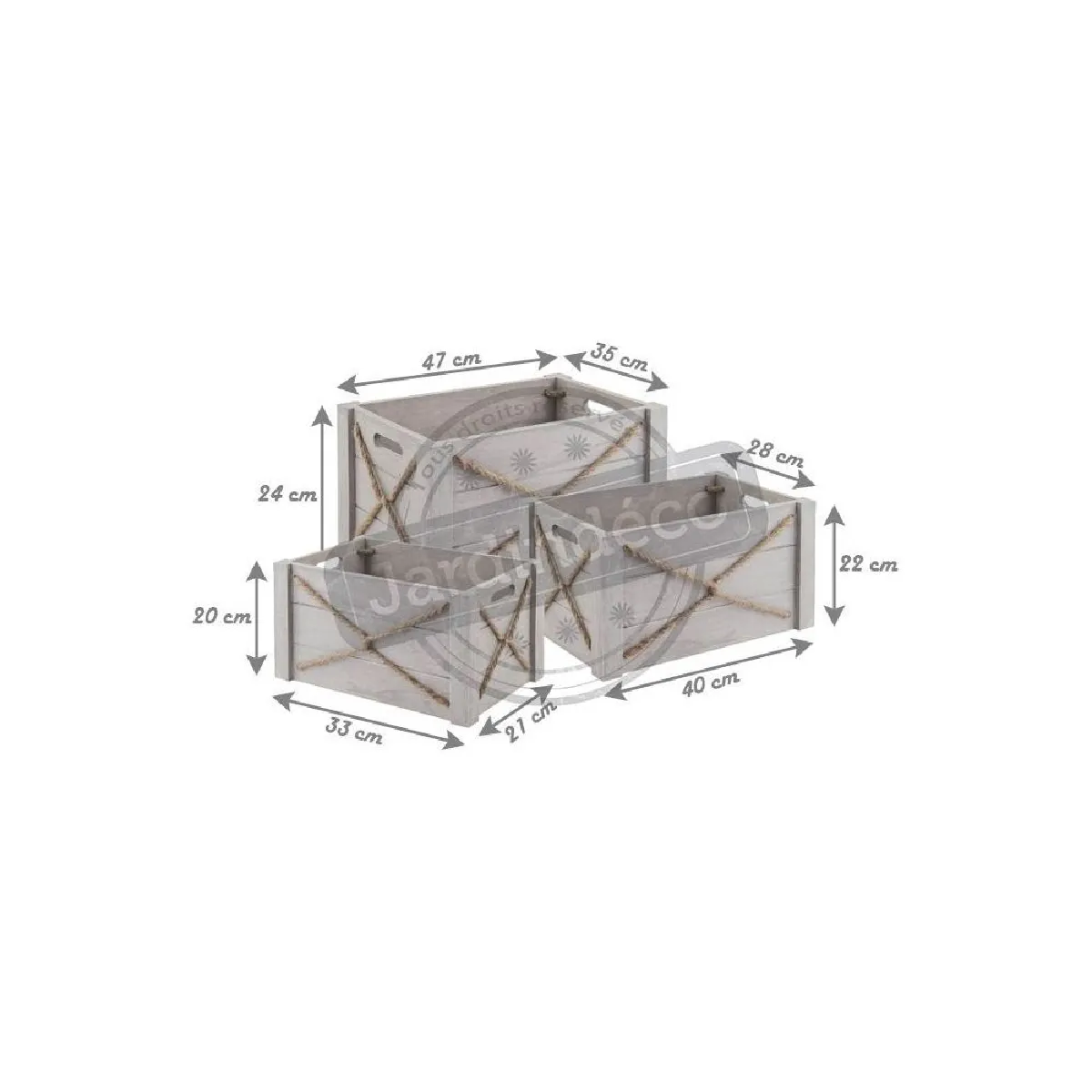 AUBRY GASPARD Caisse en Bois Patiné et Corde - Lot de 3