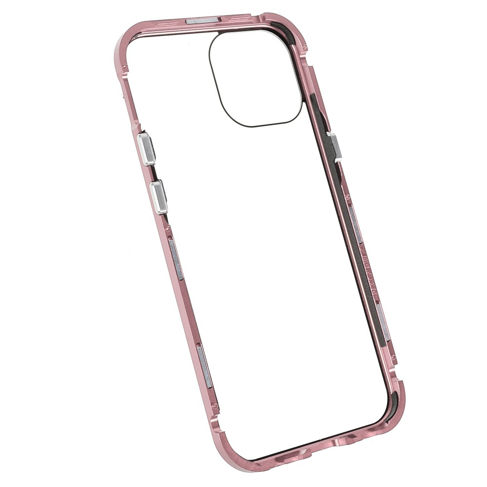 iPhone 13 Magnetische Alu Schutzhülle mit Panzer Glas Backcover   Privacy Displayschutz (Magnet-Technologie) - Roségold