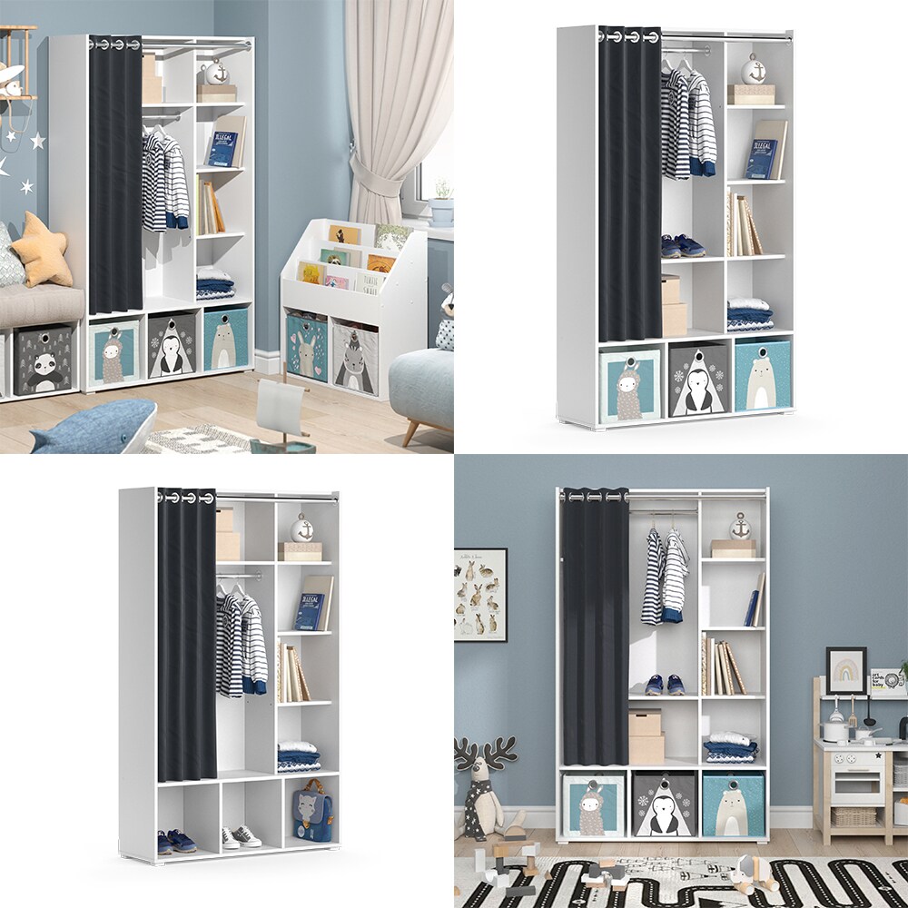 Vicco Kinderkleiderschrank Kinderzimmerschrank Kindergarderobe Luigi Weiß 106 x 178 cm modern Schrankregal Jugendzimmerschrank Organizer Vorhang Kleiderstange Fächer Aufbewahrung Spielzeugablage