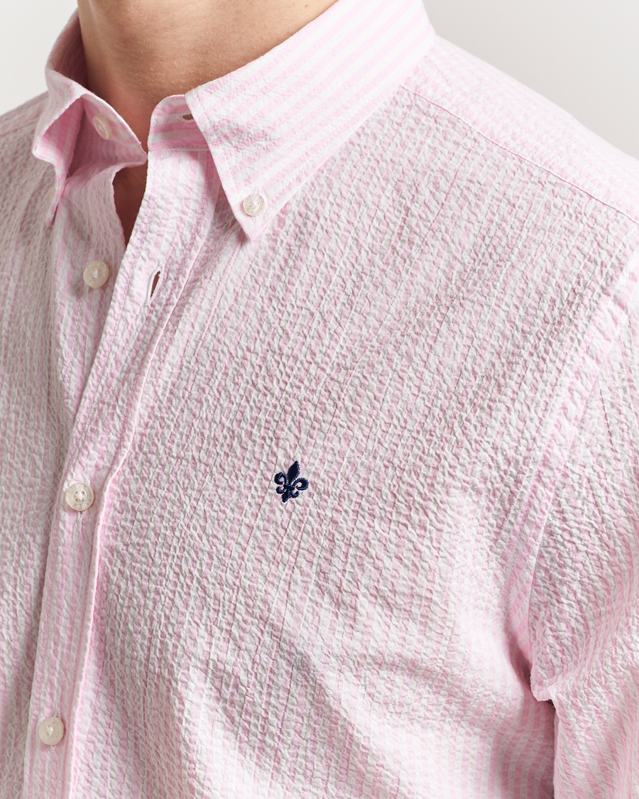 Morris Slim Fit Striped Seersucker Shirt Light Pink