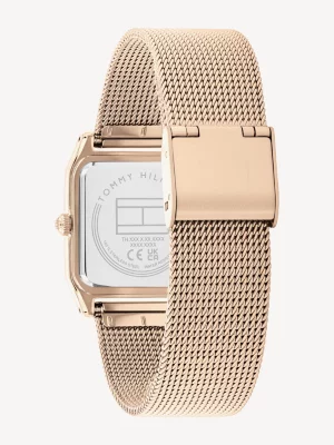 Relógio Cration com pulseira de malha quadrada banhada a ouro