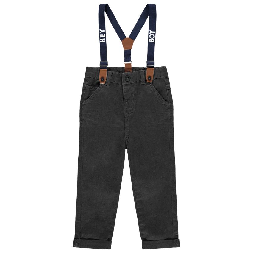 Pantalon droit uni à bretelles - Gris foncé