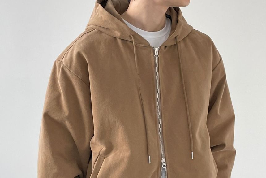 SeoulPop - Unisex effen gewatteerde jas met rits en capuchon