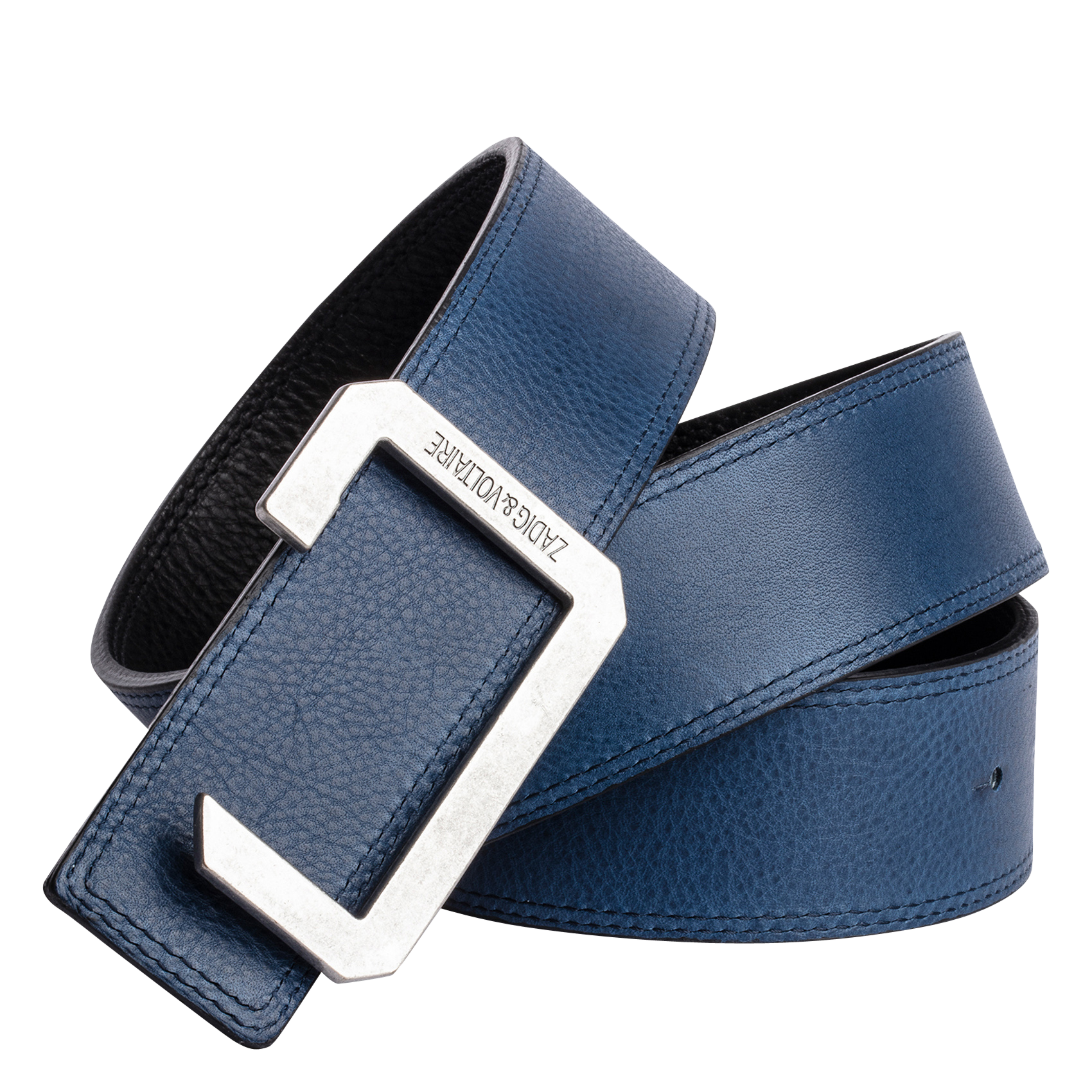 LA REVERSIBLE - Ceinture à boucle réversible en cuir | Bleu