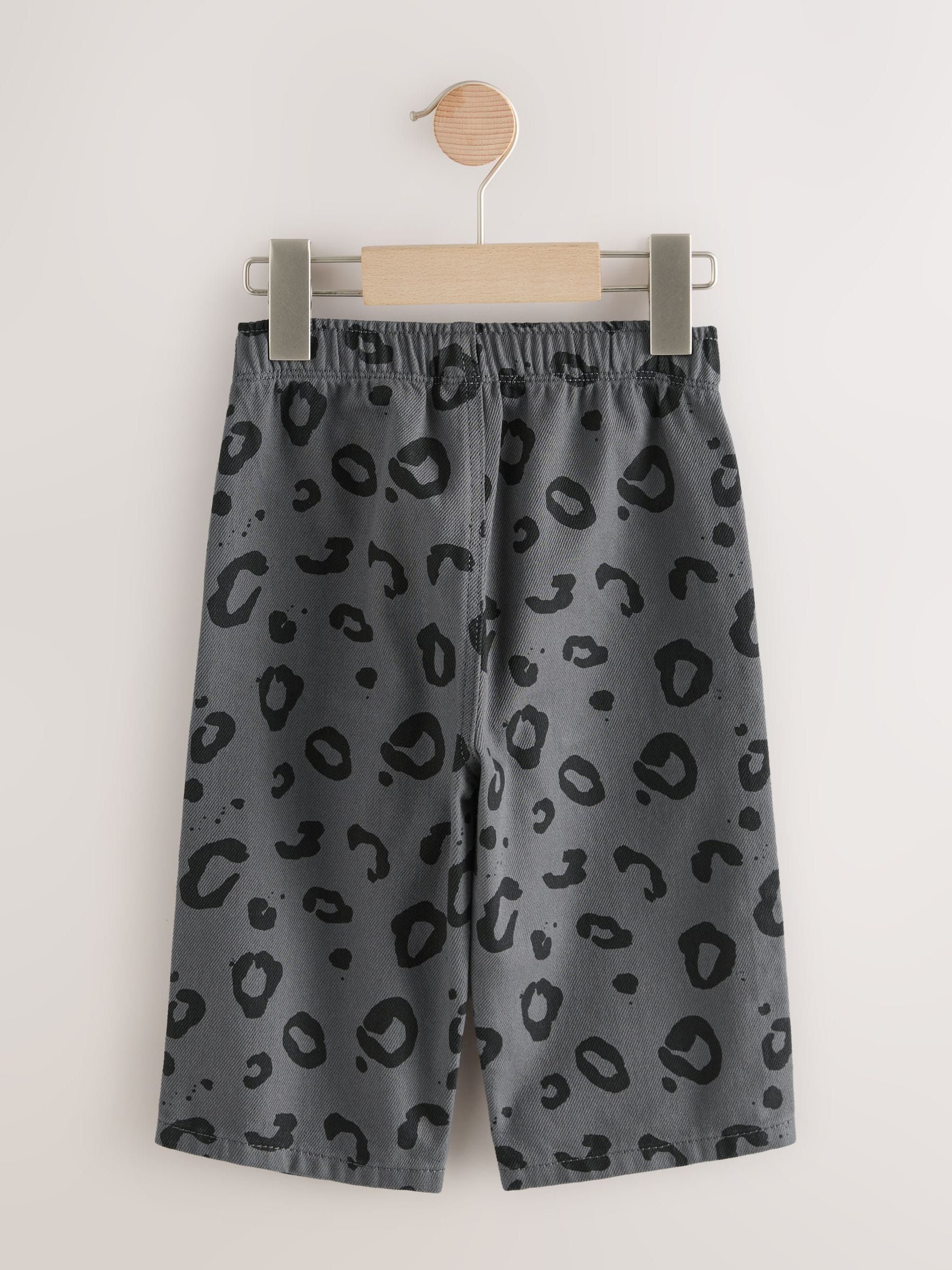 Antracietgrijs luipaardprint - Wijde broek met elastische taille (3mnd-7jr)