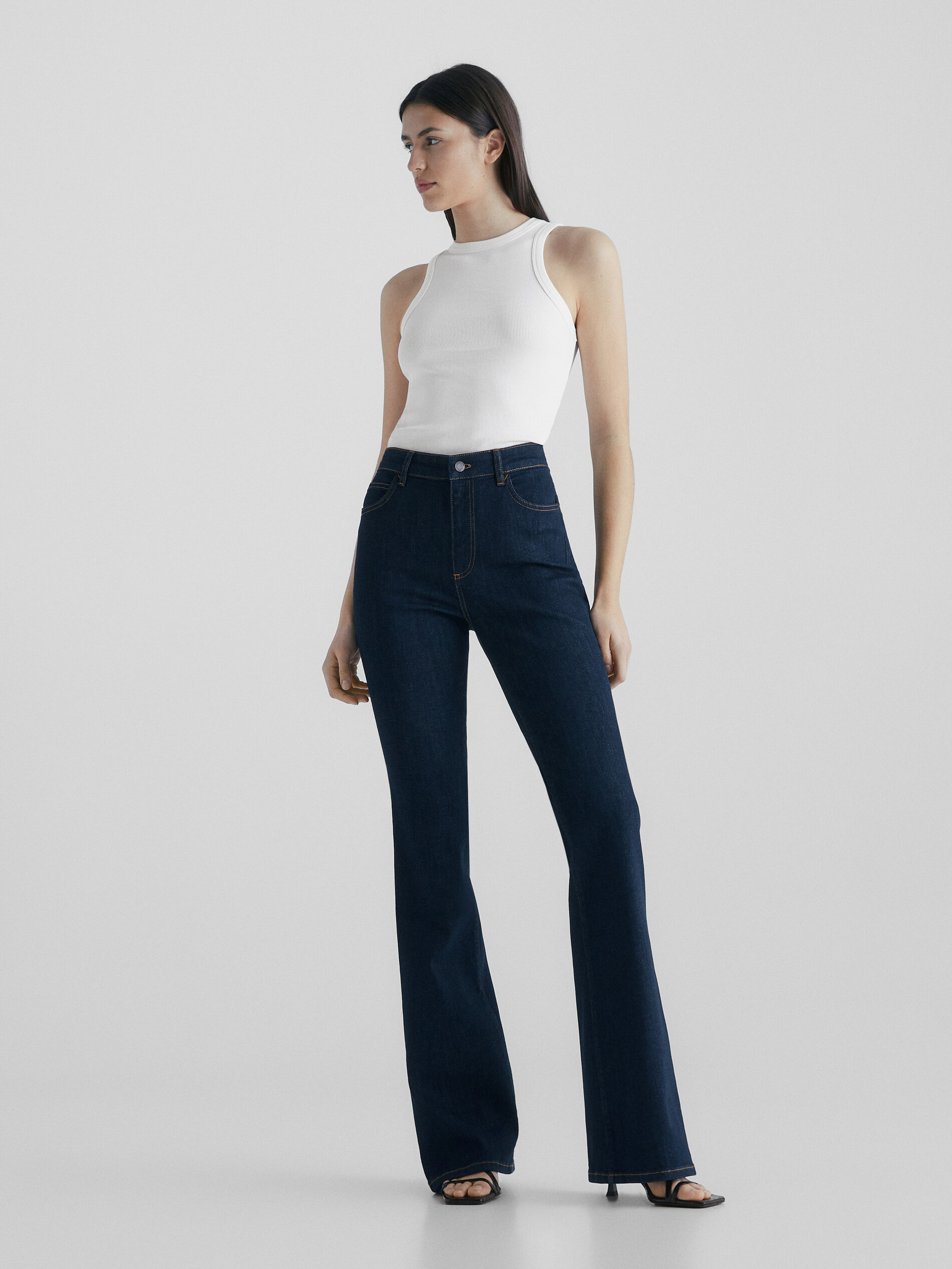Calça jeans flare skinny para pessoas altas - AZUL ESCURO