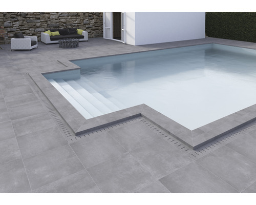 FLAIRSTONE Zwembadrand, Moderne Donkere plaat, grijs, 60 x 15 x 5 cm