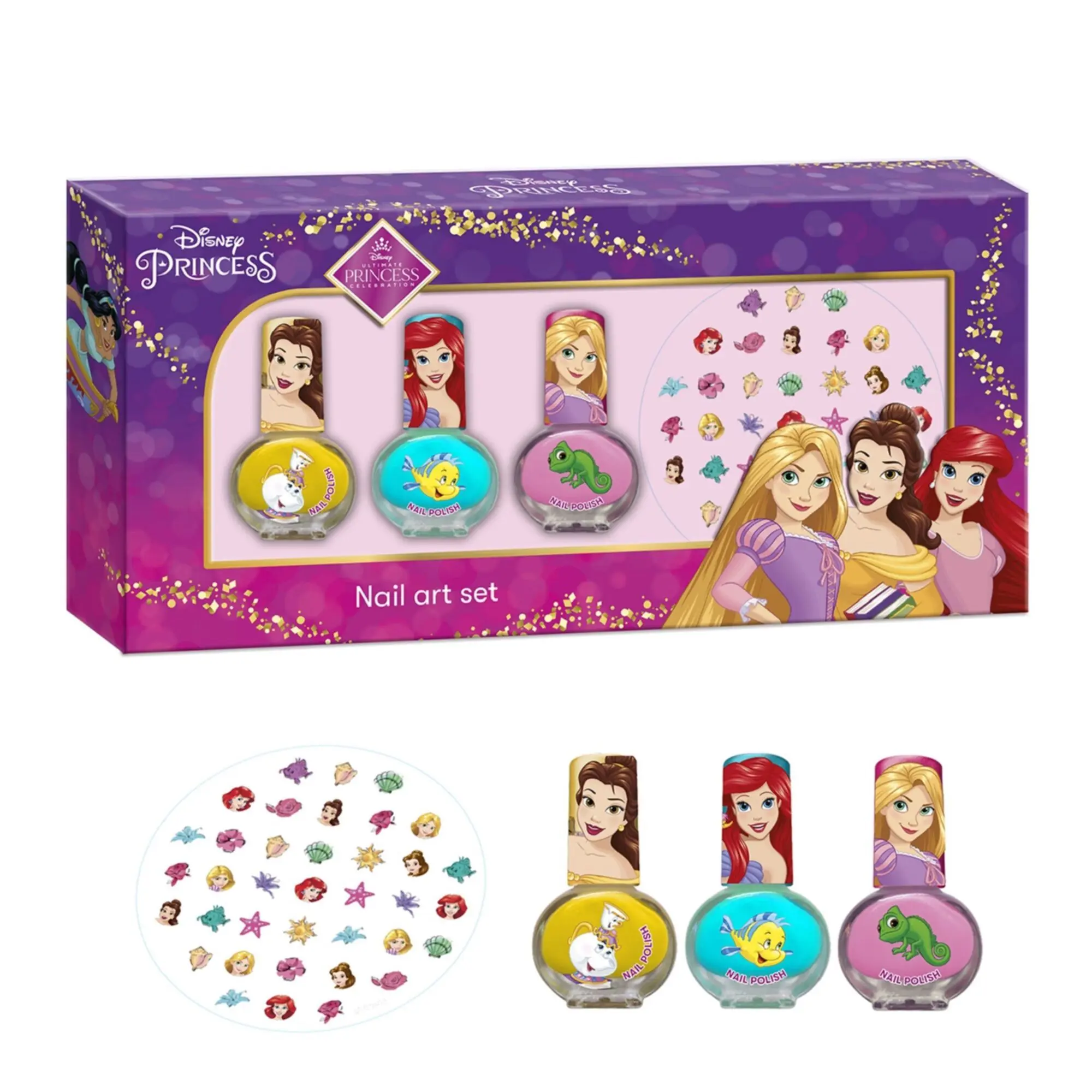 Produits - Coffret Princesses Coffret 3 Vernis & Autocollants pour Ongles- Enfant