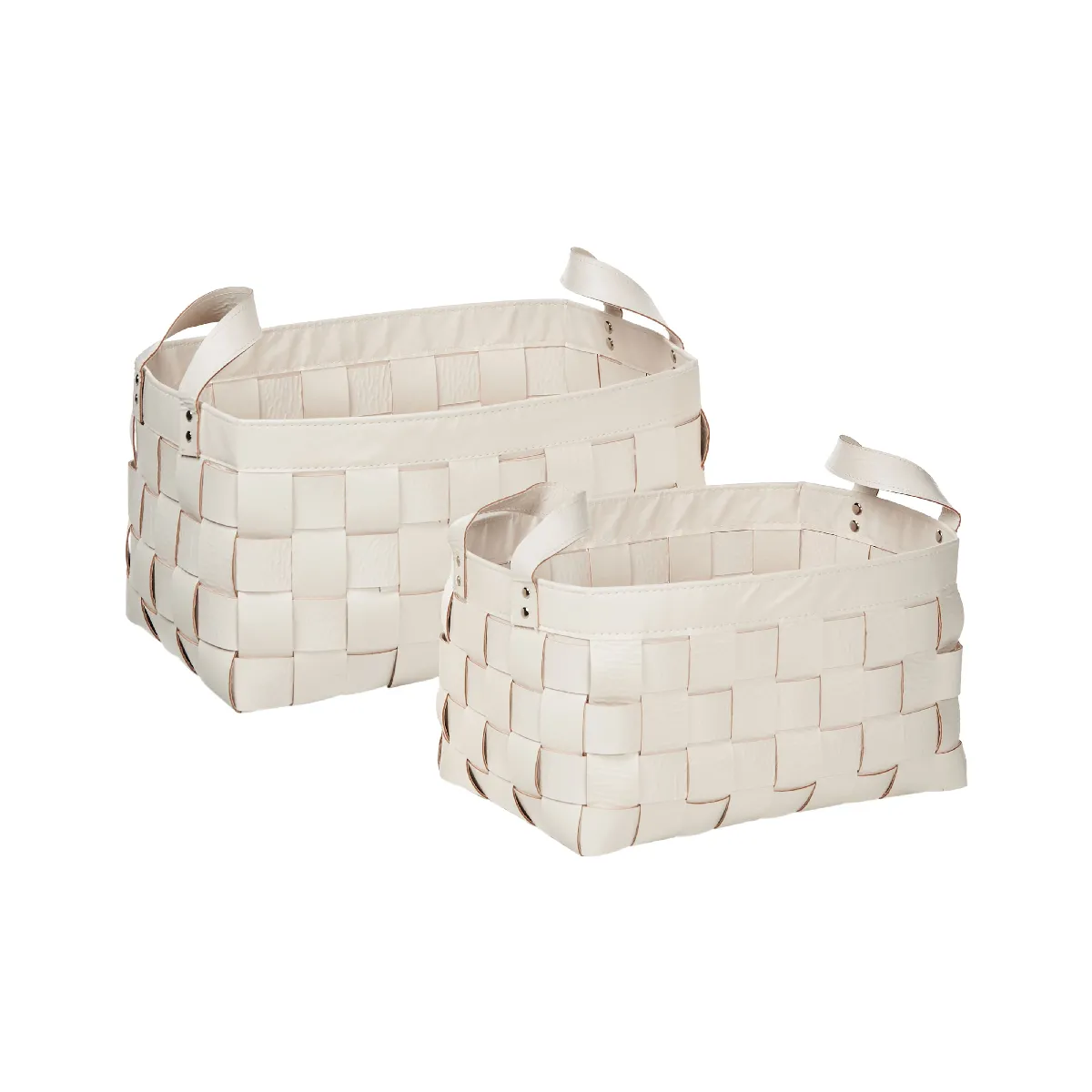 Beliani SIPPAR - Lot de 2 paniers en cuir PU blanc crème