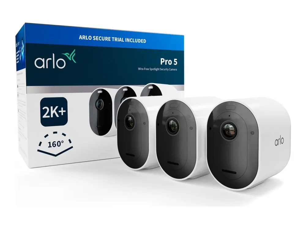 Arlo Pro 5 - Netværksovervågningskamera - udendørs - vejrfast - farve (Dag/nat) - audio - trådløs - WiFi (pakke med 3)
