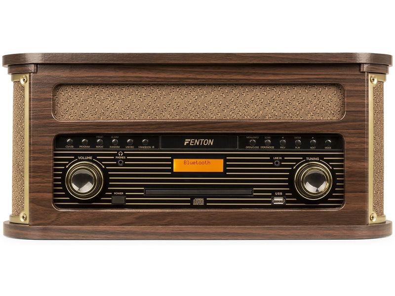 Fenton Plattenspieler Memphis Vintage Dunkelbraun Retro Plattenspieler mit Radio, Bluetooth, Media-Player und Umwandlungsmöglichkeit für Schallplatten und Kassetten