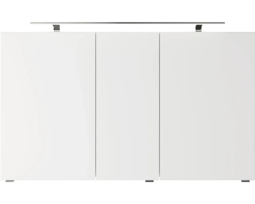3-delige badkamermeubelset Pelipal serie 4035 BxHxD 120 x 200 x 45 cm, fronten grijs, met witte keramische wastafel en keramische dubbele wastafel, badmeubel, spiegelkast met LED-verlichting 40351200121030