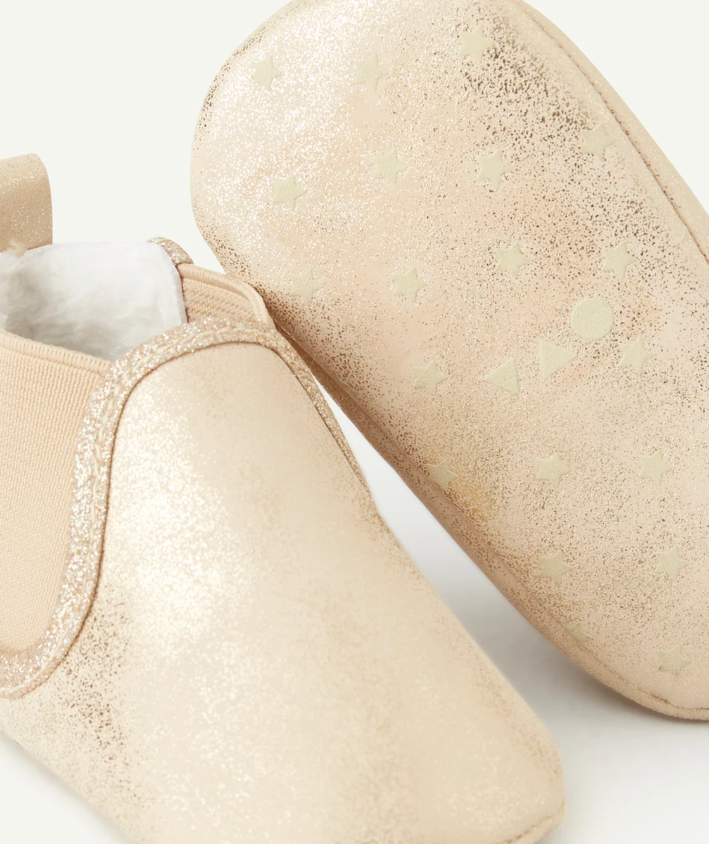 CHAUSSONS ÉLASTIQUÉS BÉBÉ FILLE COULEUR DORÉE ET PAILLETÉS
