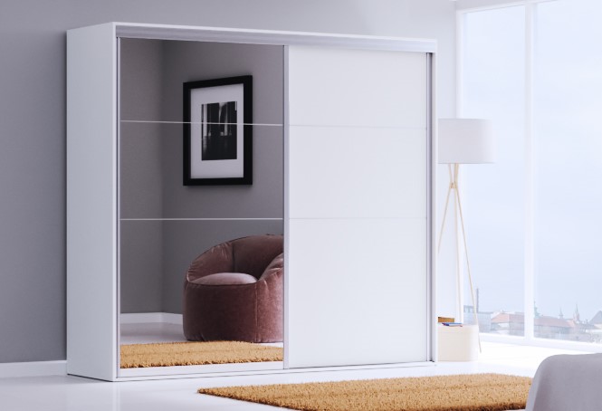Kleiderschrank Schiebetüren mit Spiegel REVA 180 cm weiss