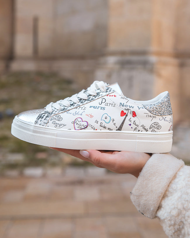 Basket femme blanche graffitis à lacets - Janelle